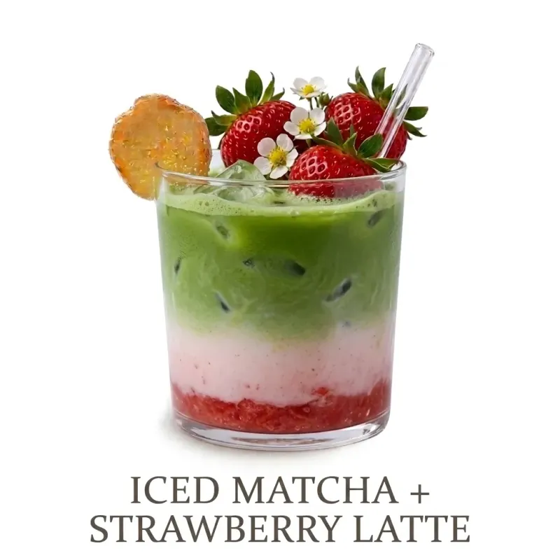 Iced Matcha + Strawberry Latte
