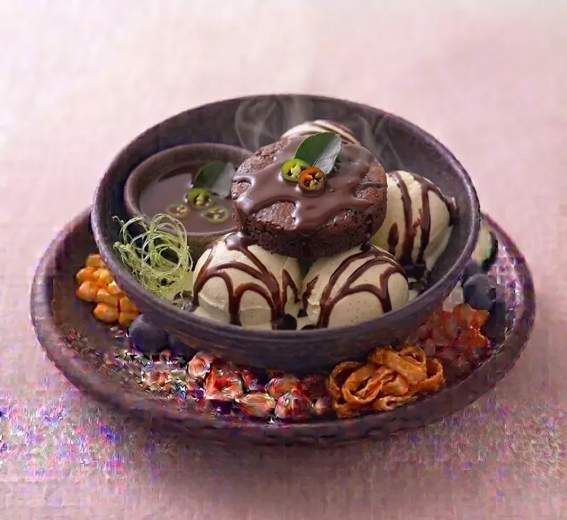 Vanilla Pod Ice Cream with Chocolate Sauce
