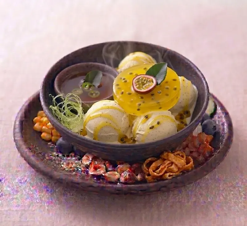 Vanilla Pod Ice Cream with Passion Fruit Sauce